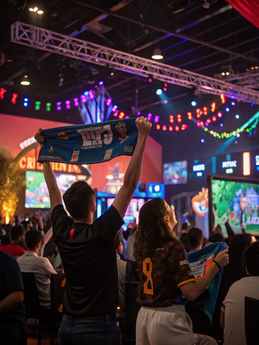A vibrant image depicting a game launch event with excited players, symbolizing IG Studio's launch support services.